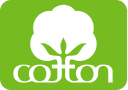 Logo with a green tree and the word 'cotton' on a white background