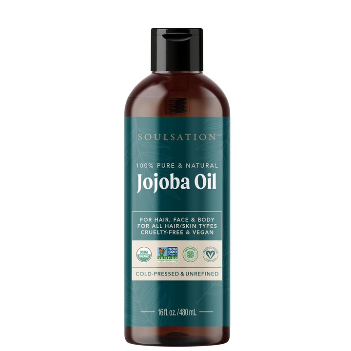 Soulsation Organic Jojoba Oil, 8oz - 100% Pure for Skin, Hair & Face, Natural Cold Pressed