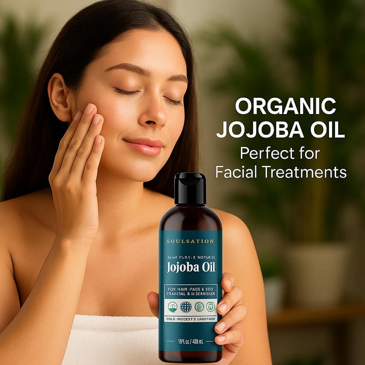 Soulsation Organic Jojoba Oil, 8oz - 100% Pure for Skin, Hair & Face, Natural Cold Pressed