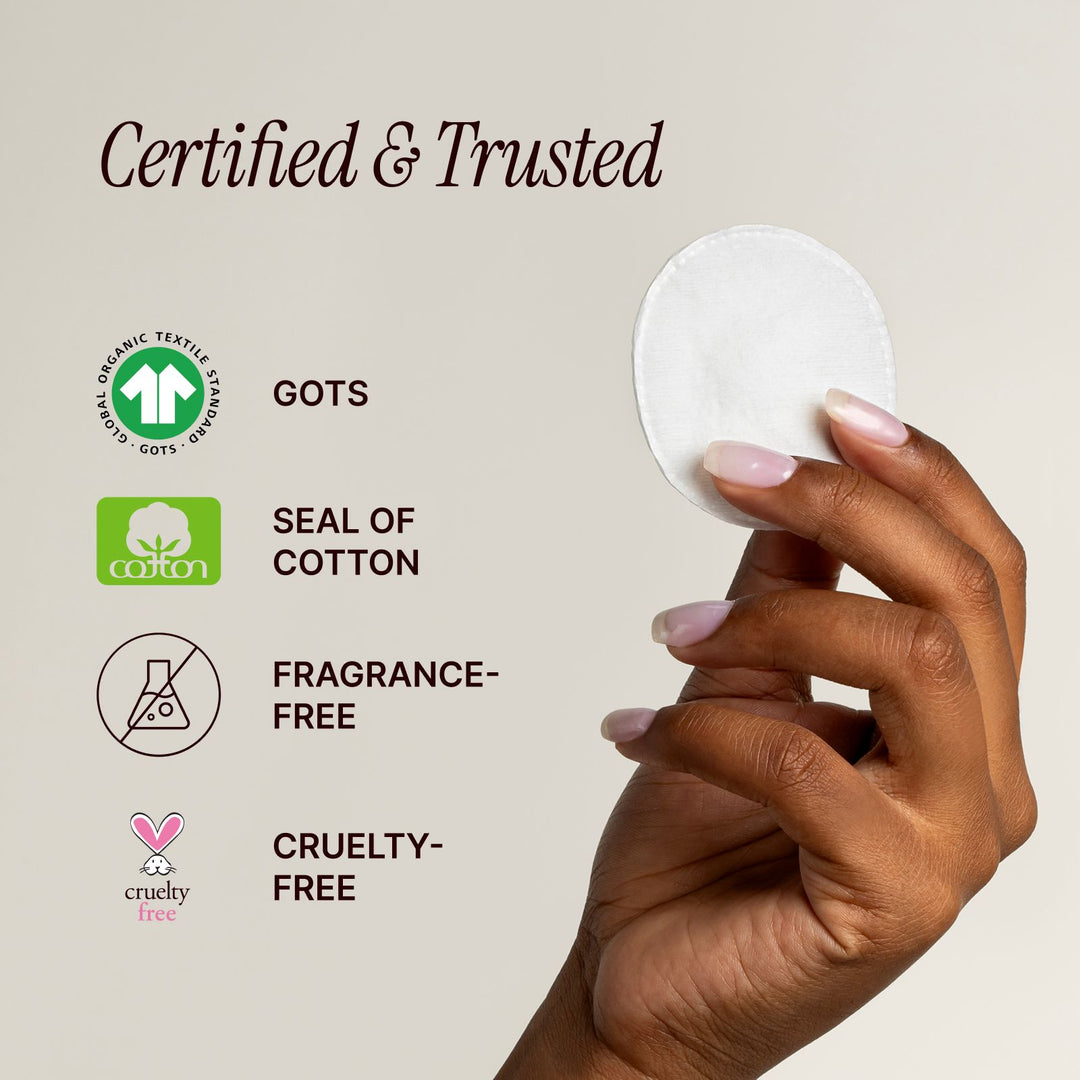 Soulsation Organic Cotton Rounds are certified and trusted, dermatologist tested, cruelty-free, and made with 100% organic cotton.
