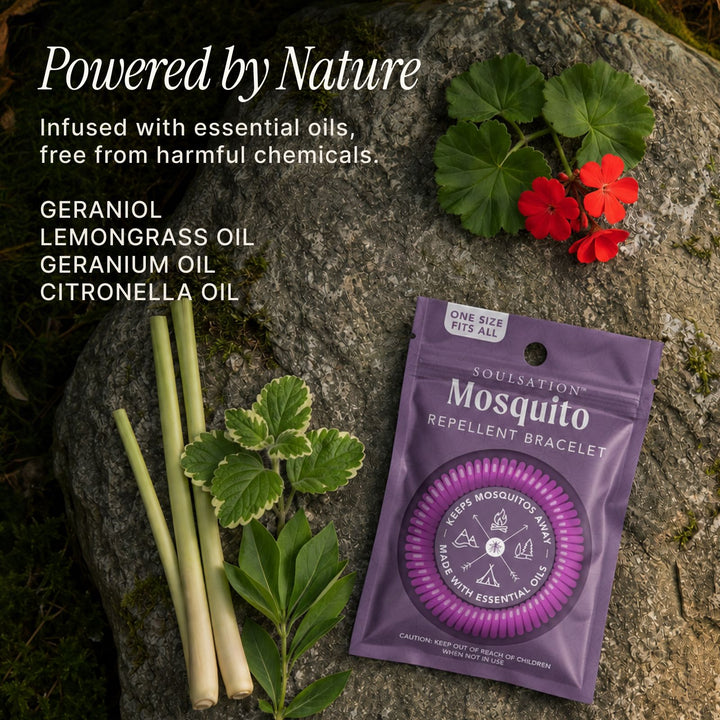 Soulsation Mosquito Repellent Bracelets made with plant-based essential oils for outdoor protection