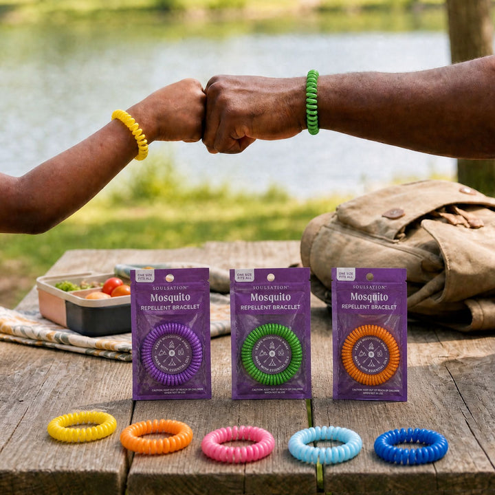 Soulsation Mosquito Repellent Bracelets available in multiple colors for outdoor protection