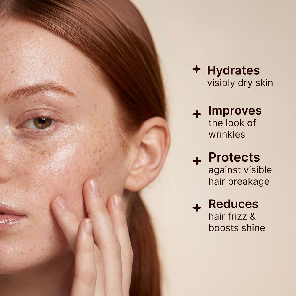 Non-GMO Jojoba Oil helps hydrate skin, improve hair shine, nourish nails, and support a healthy-looking complexion.