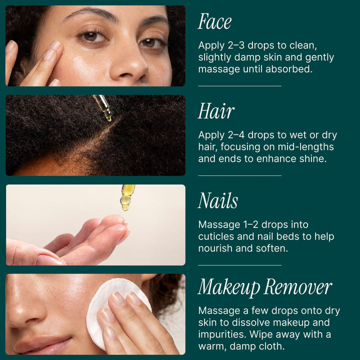 Soulsation Non-GMO Jojoba Oil for face, hair, nails, and makeup removal with lightweight, non-greasy hydration.