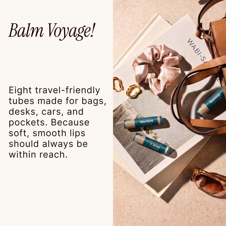 Compact Soulsation Organic Lip Balm Set designed for easy travel, daily use, and on-the-go lip hydration