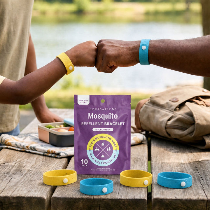 Soulsation Mosquito Repellent Bracelets with adjustable wristbands and DEET-free mosquito protection for outdoor use.