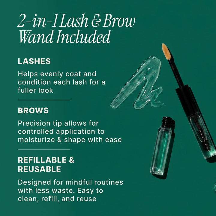 Soulsation Organic Castor Oil with applicator kit featuring reusable lash and brow tools for precise application.