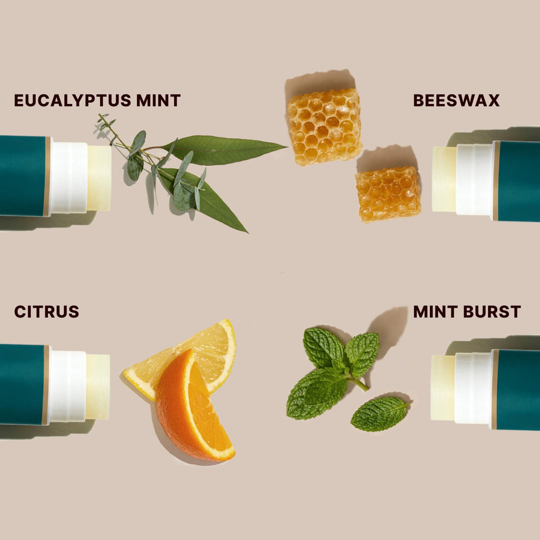 Natural ingredients used in Soulsation Organic Lip Balm including beeswax, shea butter, citrus, and peppermint