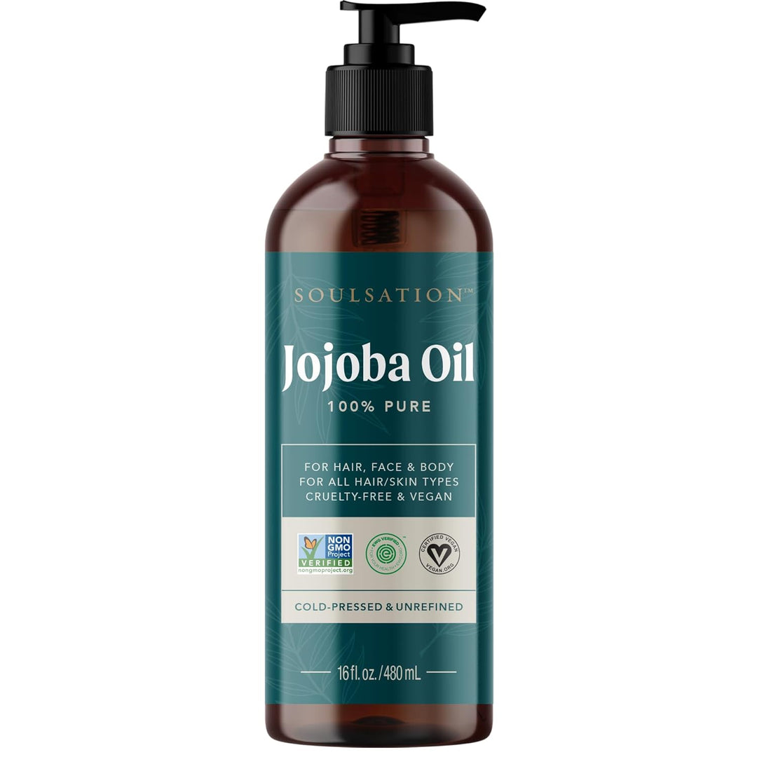 Soulsation Non-GMO Jojoba Oil, 6oz - 100% Pure, for Skin, Hair & Face, Natural Cold Pressed
