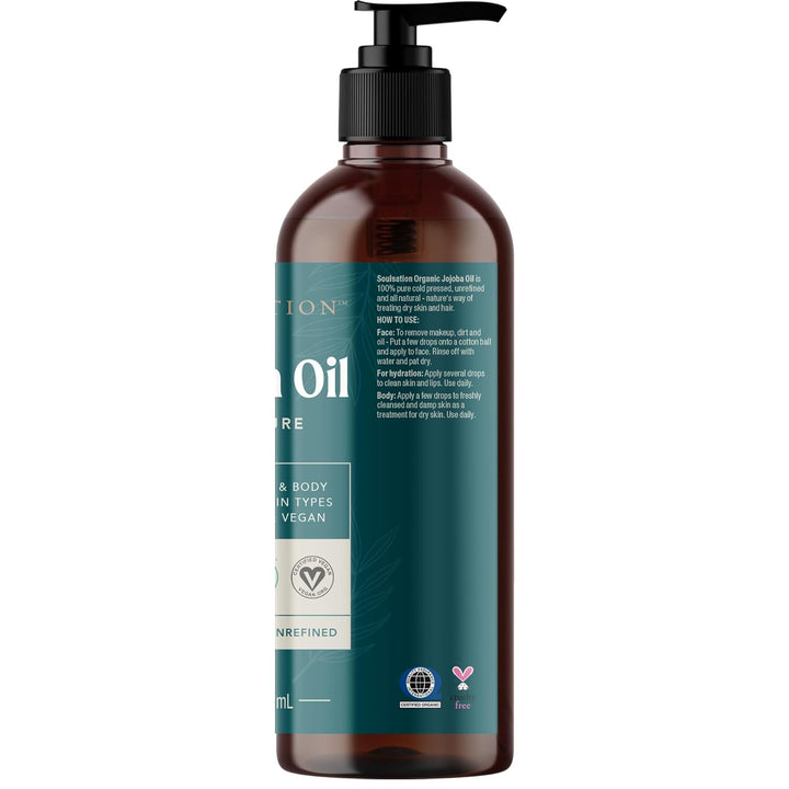 Soulsation Non-GMO Jojoba Oil, 6oz - 100% Pure, for Skin, Hair & Face, Natural Cold Pressed