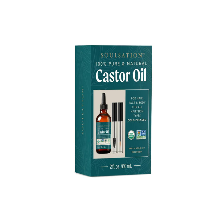 Soulsation Organic Castor Oil with Eyelash Kit, 2oz - 100% Pure, for Eyelashes, Hair & Skin | Natural Cold Pressed